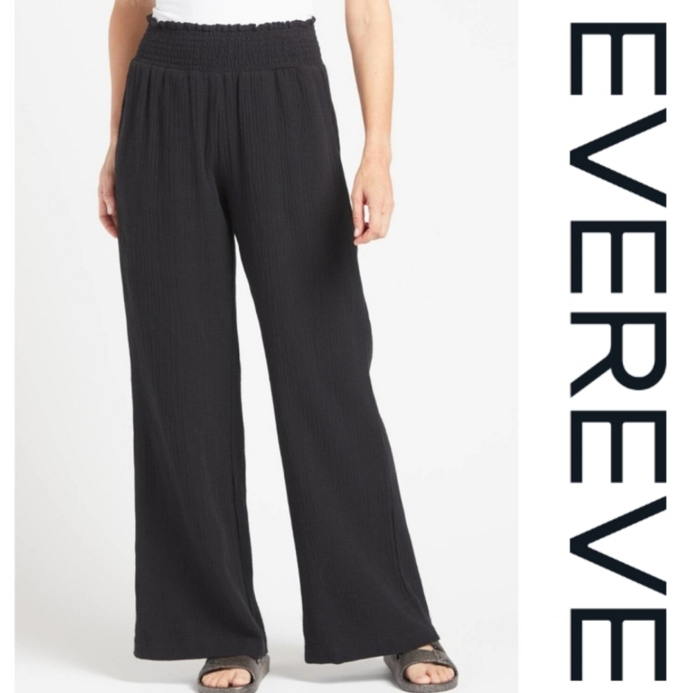 Evereve Cecilia Cotton Wide Leg Gauze Pants in Black